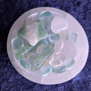 🩵 Aquamarine Moonstone Blue Green Gemstone Crystal Bowl ⭐ Aventurine Star Bowl